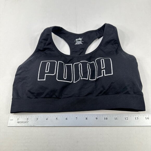 Puma Women's Size Large Bra Sports Racerback Stretch Fit Black Preowned - Picture 6 of 9